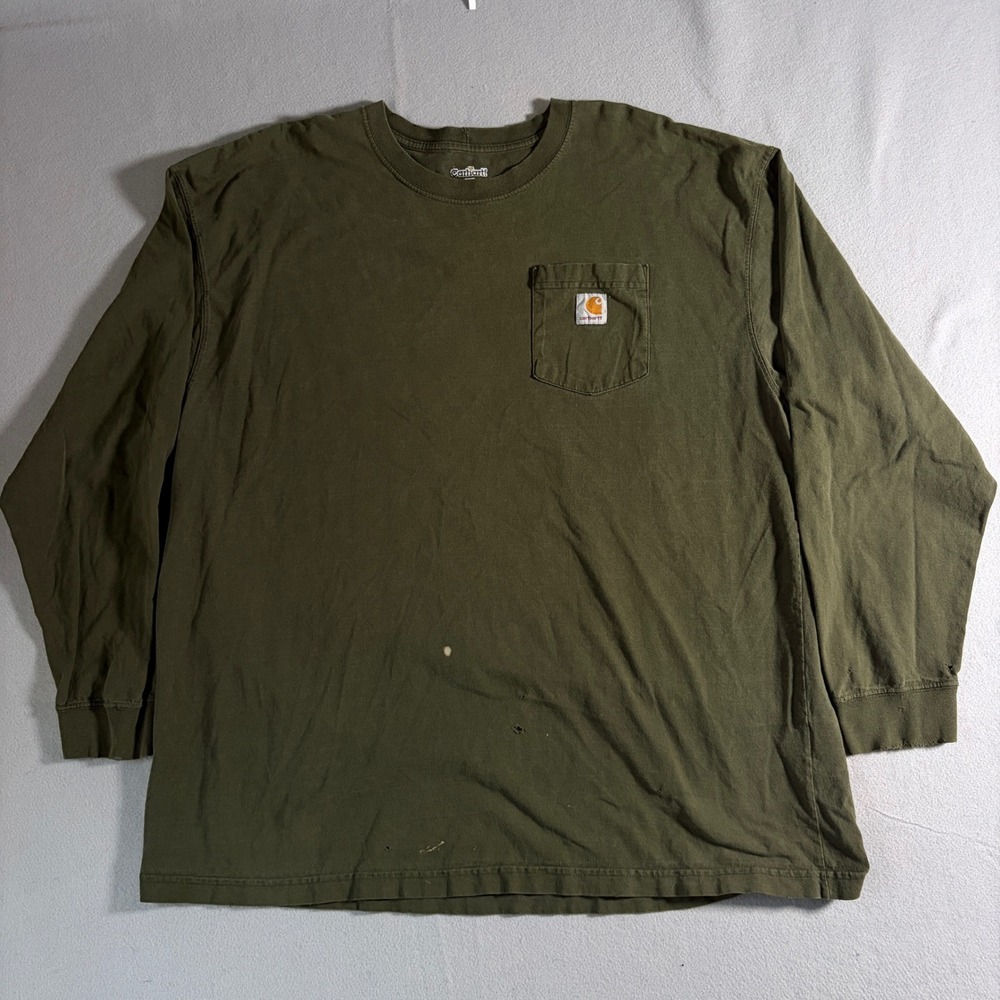Carhartt Mens 2XL Olive Green‎ Long Sleeve Pocket T-Shirt Workwear